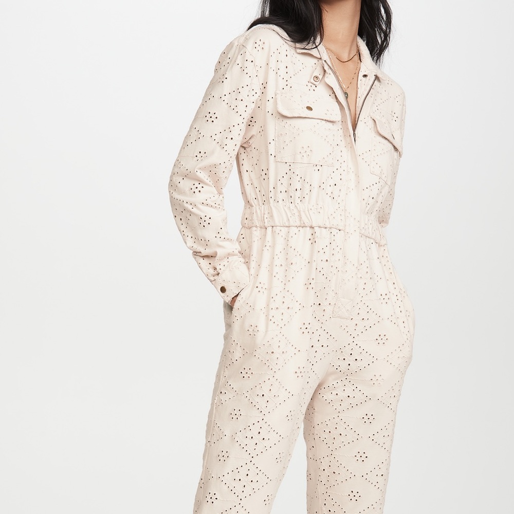 Free people cream eyelet coverall jumpsuit - Picture 3 of 9